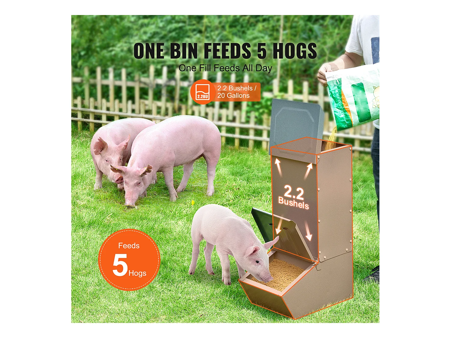 Mangeoire à Porcs SucceBuy, 77 L, Double Porte en Métal Pouvant Accueillir Jusqu'à 5 Porcs