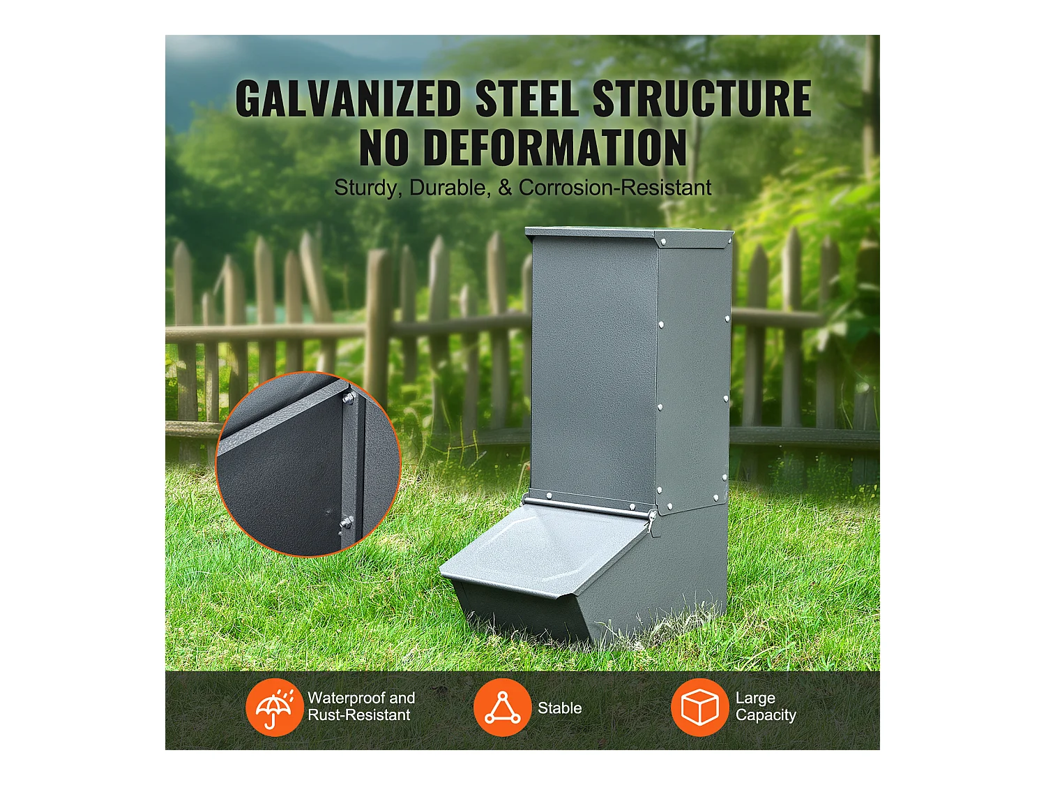 Mangeoire à Porcs SucceBuy, 77 L, Double Porte en Métal Pouvant Accueillir Jusqu'à 5 Porcs