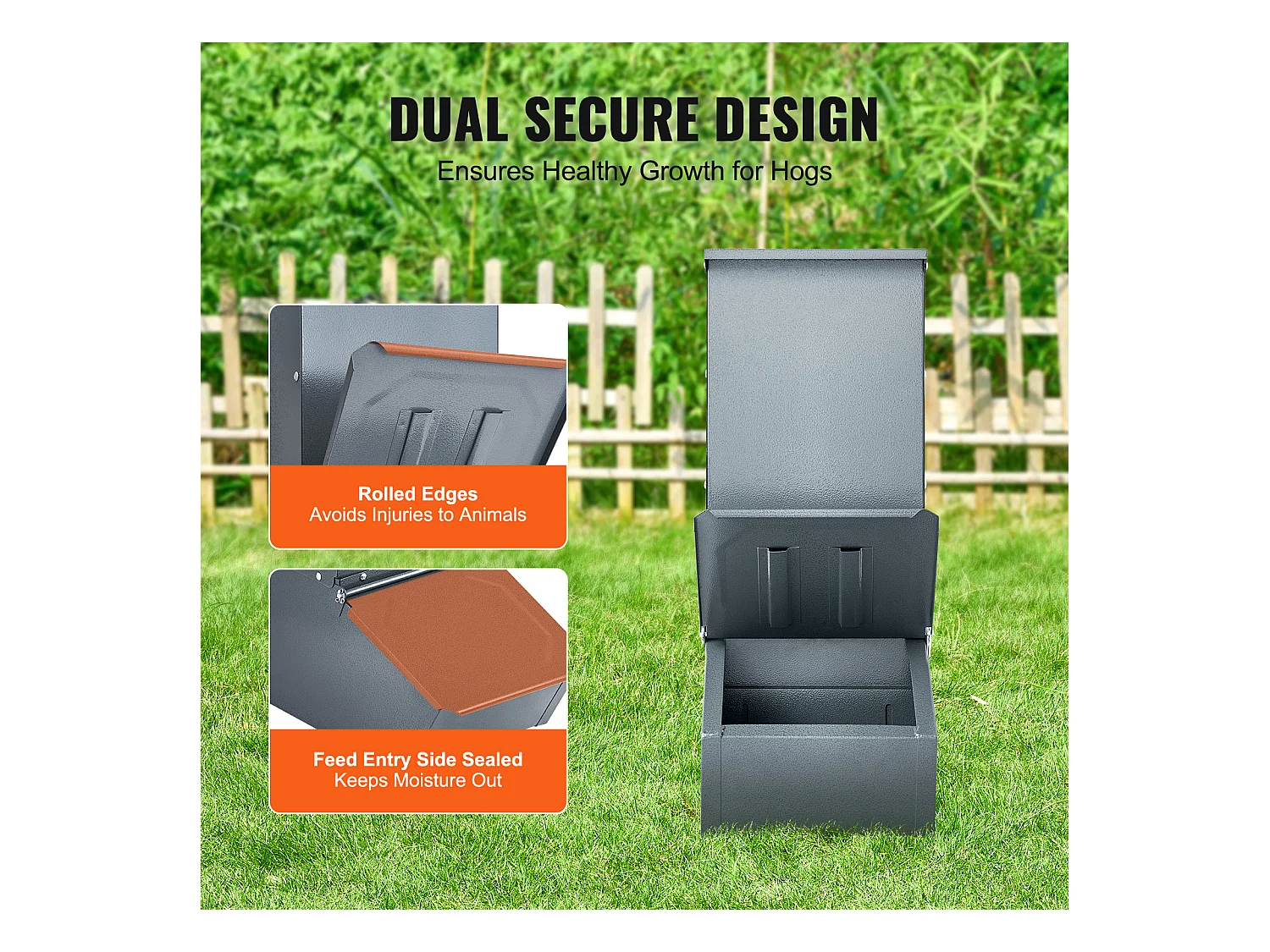 Mangeoire à Porcs SucceBuy, 77 L, Double Porte en Métal Pouvant Accueillir Jusqu'à 5 Porcs