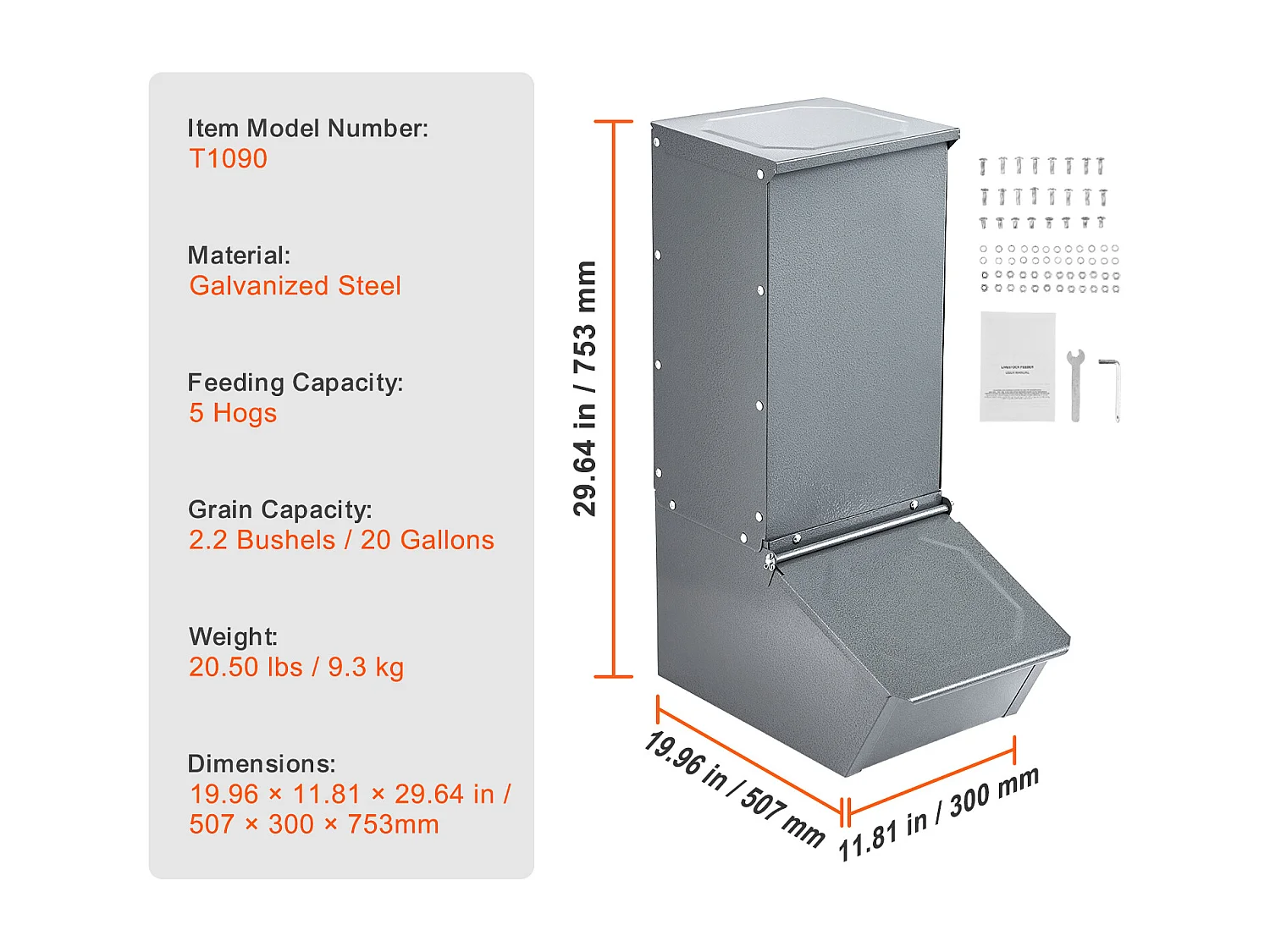 Mangeoire à Porcs SucceBuy, 77 L, Double Porte en Métal Pouvant Accueillir Jusqu'à 5 Porcs