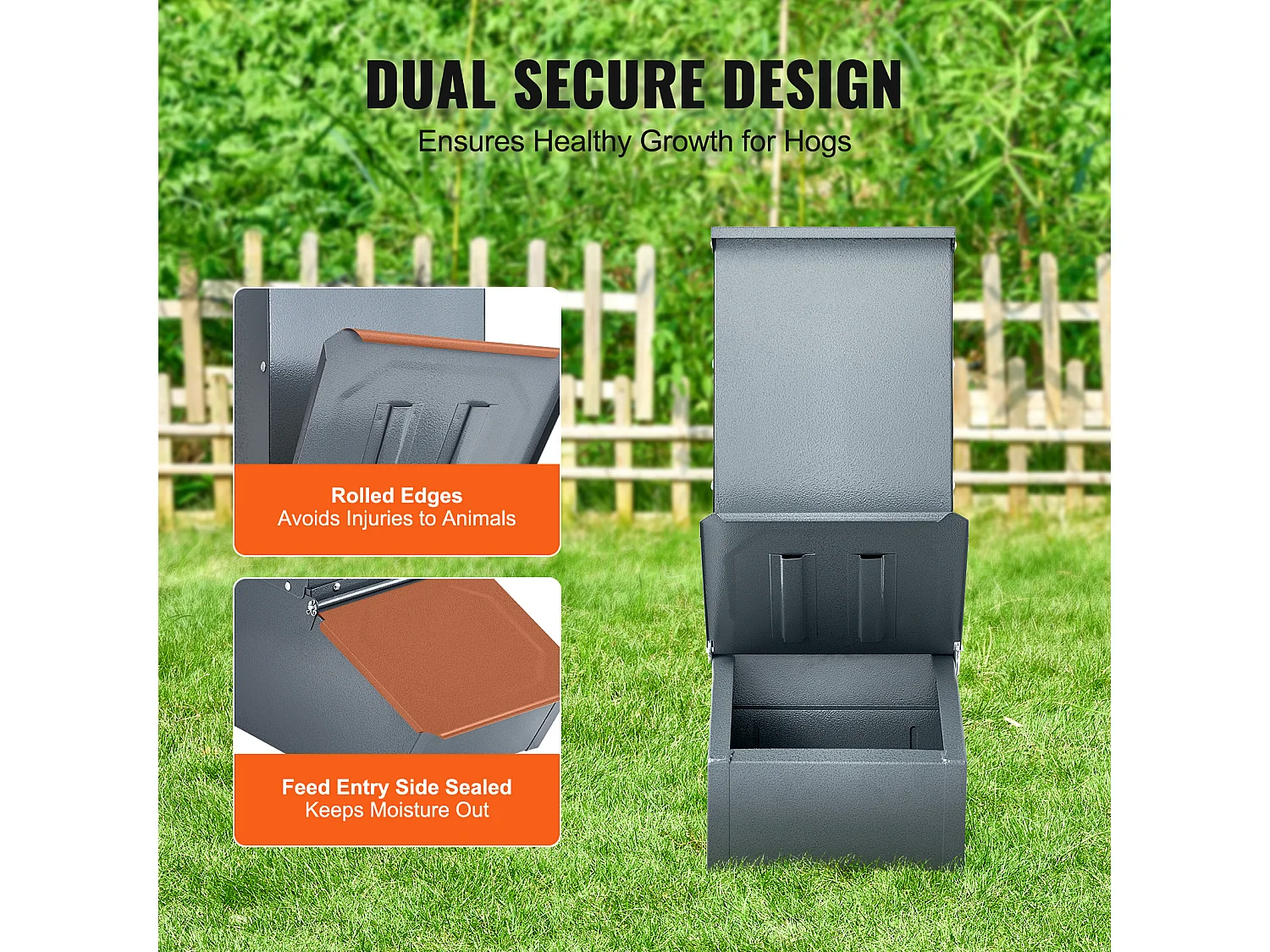 Mangeoire à Porcs SucceBuy, 77 L, Double Porte en Métal Pouvant Accueillir Jusqu'à 5 Porcs