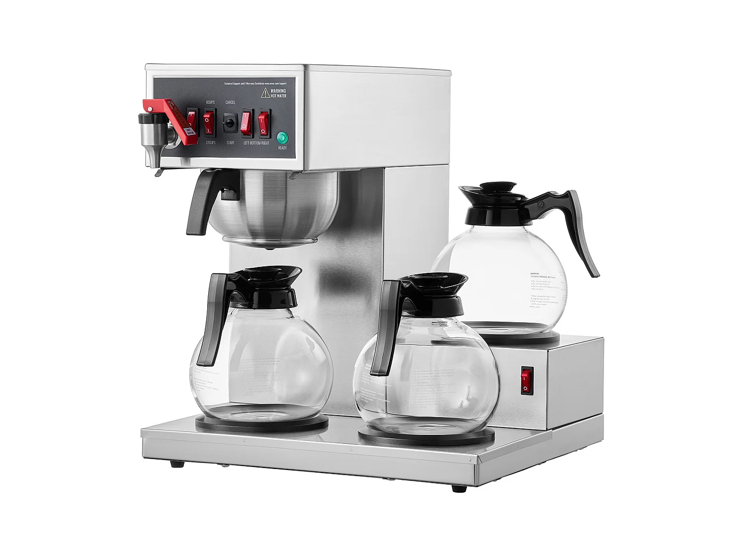 Cafetière à Filtre SucceBuy Commerciale 12 Tasses avec 3 Carafes et Réchauds, Prise d'Eau Automatique pour Restaurant, Bureau, Café