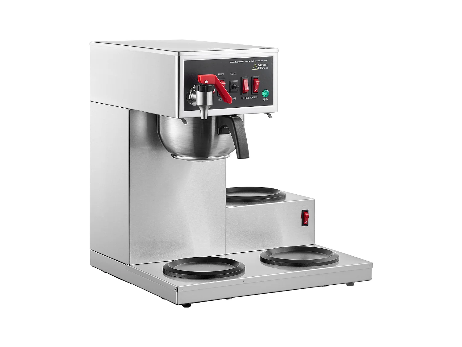 Cafetière à Filtre SucceBuy Commerciale 12 Tasses avec 3 Carafes et Réchauds, Prise d'Eau Automatique pour Restaurant, Bureau, Café