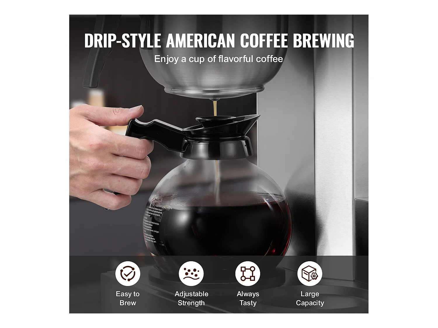 Cafetière à Filtre SucceBuy Commerciale 12 Tasses avec 3 Carafes et Réchauds, Prise d'Eau Automatique pour Restaurant, Bureau, Café