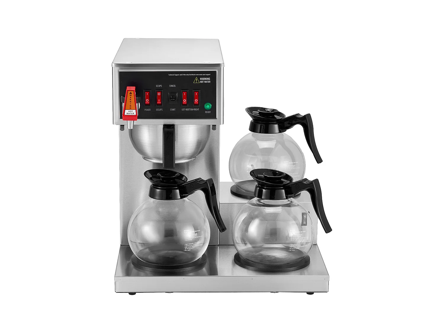 Cafetière à Filtre SucceBuy Commerciale 12 Tasses avec 3 Carafes et Réchauds, Prise d'Eau Automatique pour Restaurant, Bureau, Café