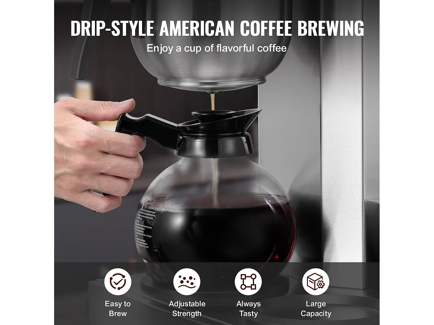 Cafetière à Filtre SucceBuy Commerciale 12 Tasses avec 3 Carafes et Réchauds, Prise d'Eau Automatique pour Restaurant, Bureau, Café