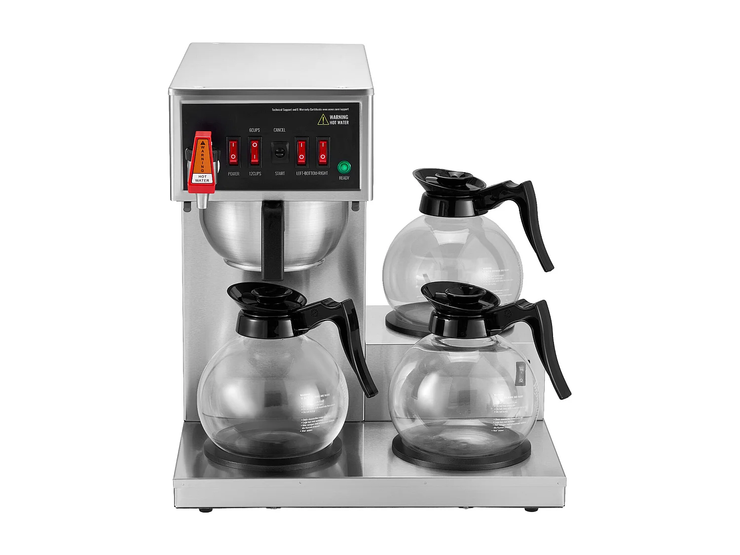 Cafetière à Filtre SucceBuy Commerciale 12 Tasses avec 3 Carafes et Réchauds, Prise d'Eau Automatique pour Restaurant, Bureau, Café