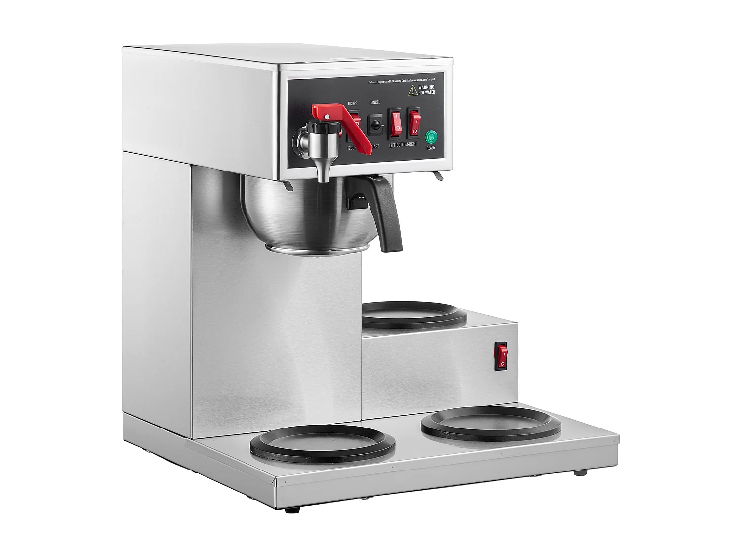 Cafetière à Filtre SucceBuy Commerciale 12 Tasses avec 3 Carafes et Réchauds, Prise d'Eau Automatique pour Restaurant, Bureau, Café