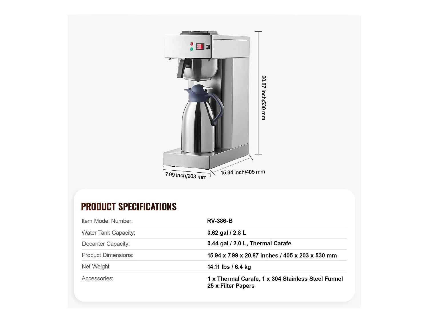 Cafetera de Filtro SucceBuy Comercial 12 Tazas, Carafes Térmicas para Restaurante, Oficina