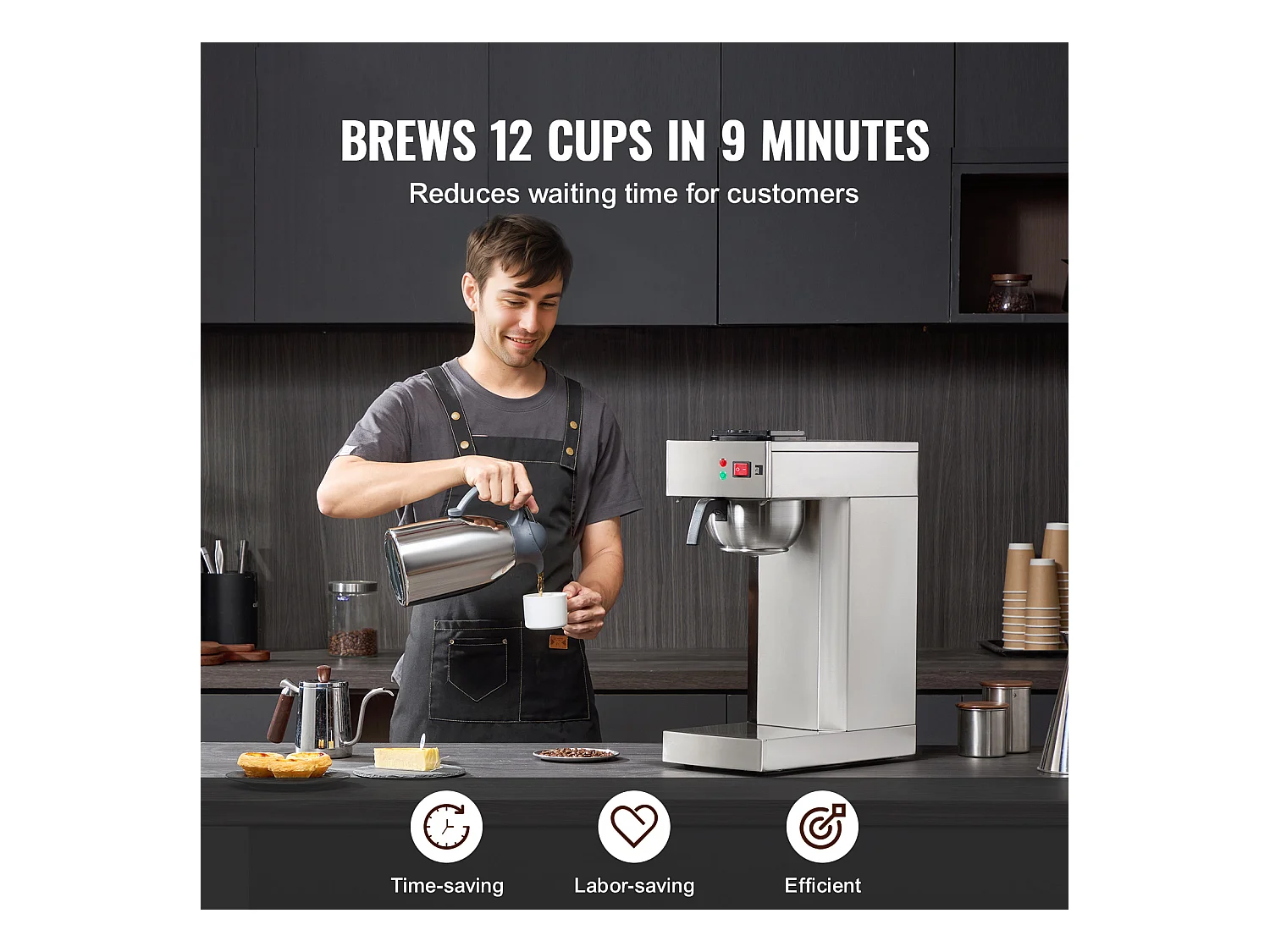 Cafetera de Filtro SucceBuy Comercial 12 Tazas, Carafes Térmicas para Restaurante, Oficina