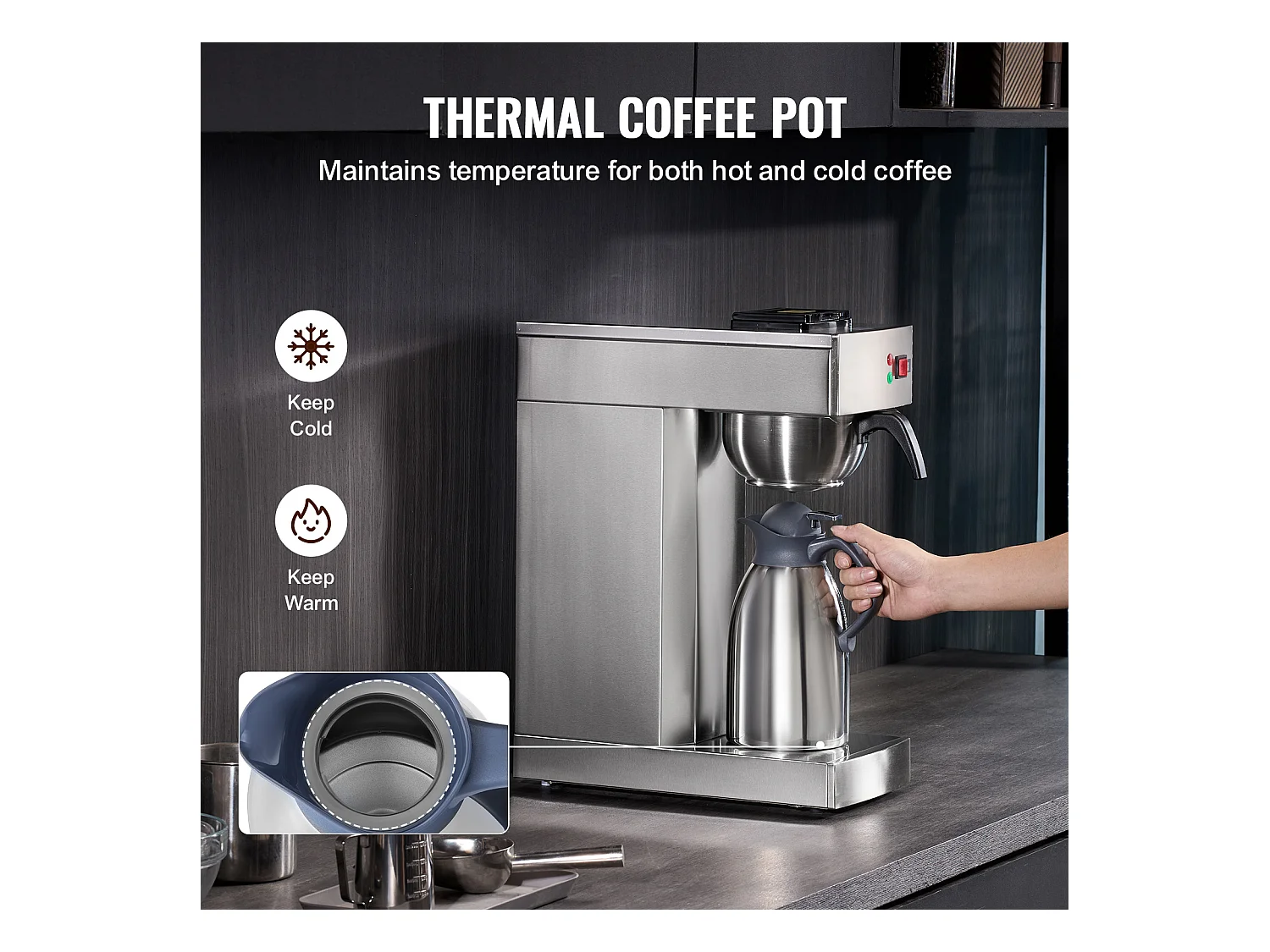 Cafetera de Filtro SucceBuy Comercial 12 Tazas, Carafes Térmicas para Restaurante, Oficina