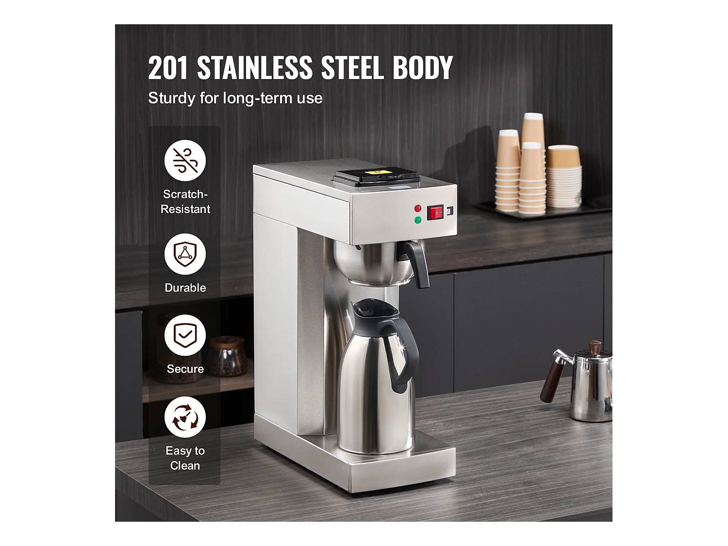 Cafetera de Filtro SucceBuy Comercial 12 Tazas, Carafes Térmicas para Restaurante, Oficina