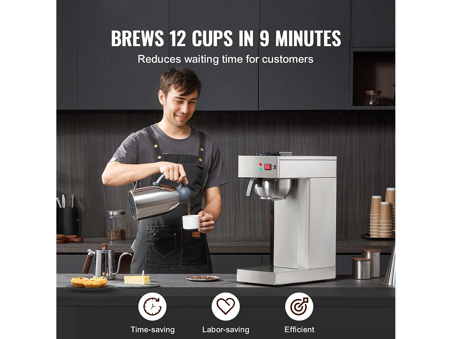 Cafetière à Filtre SucceBuy Commerciale 12 Tasses, Carafe Thermique pour Restaurant, Bureau