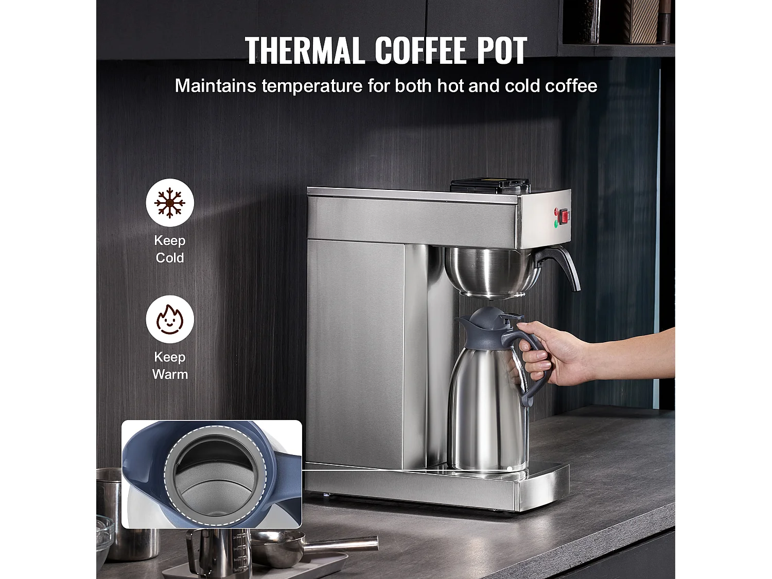 Cafetière à Filtre SucceBuy Commerciale 12 Tasses, Carafe Thermique pour Restaurant, Bureau