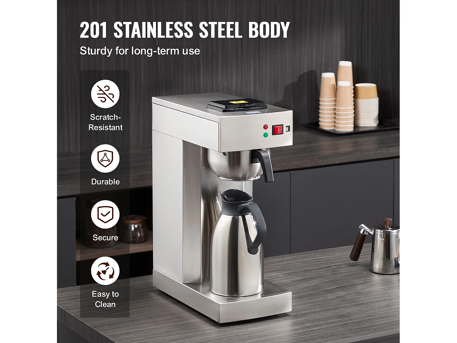 Cafetière à Filtre SucceBuy Commerciale 12 Tasses, Carafe Thermique pour Restaurant, Bureau