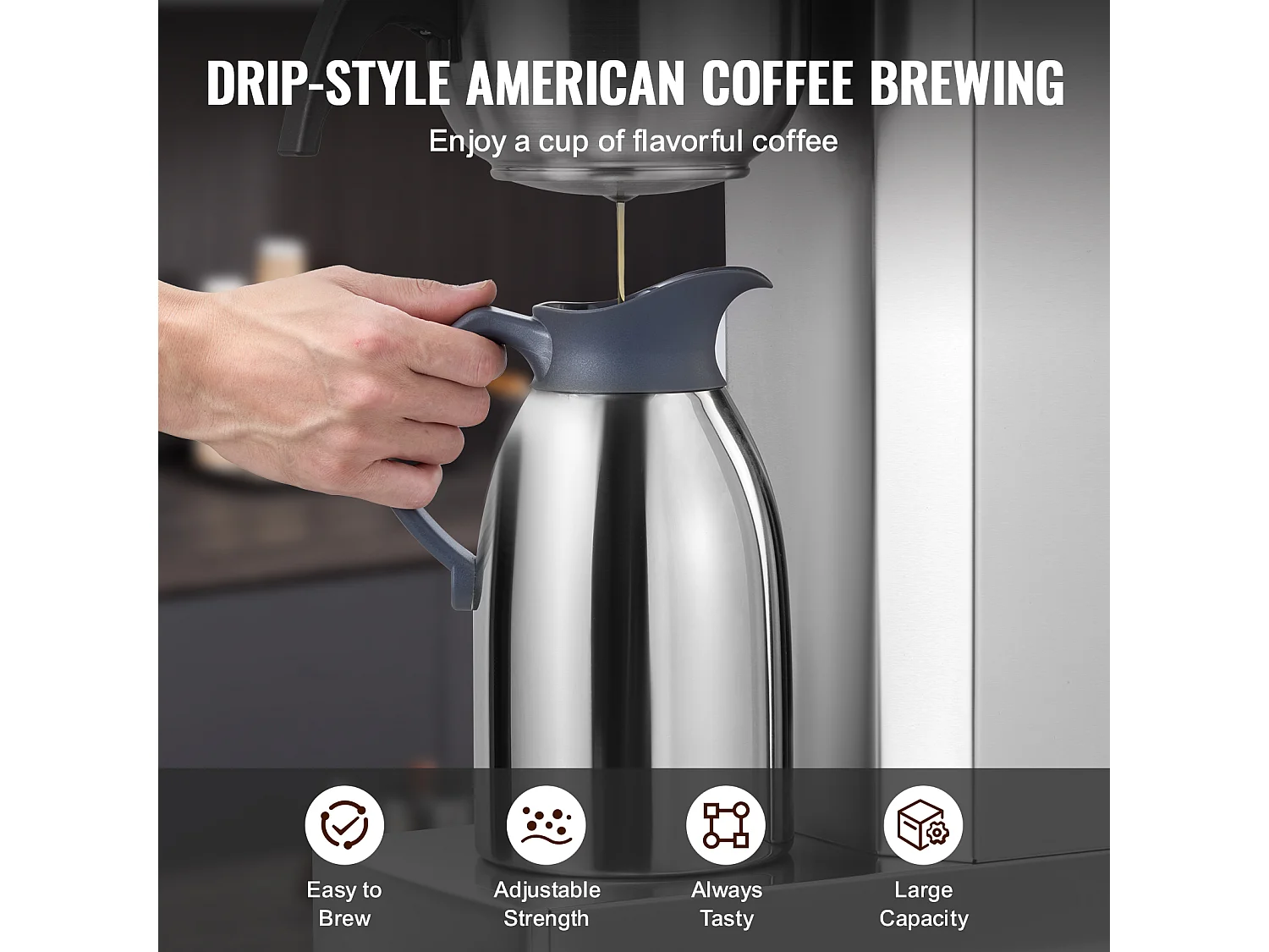 Cafetière à Filtre SucceBuy Commerciale 12 Tasses, Carafe Thermique pour Restaurant, Bureau