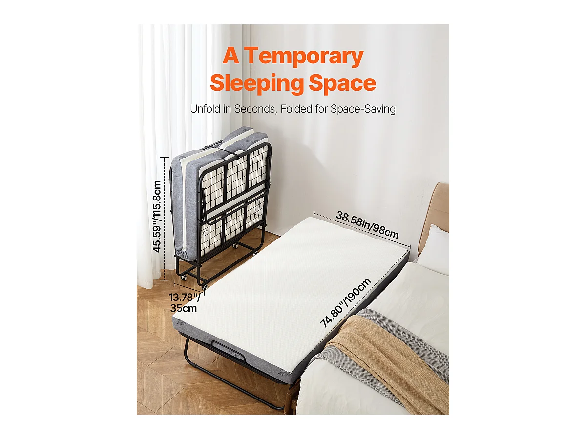 Lit d'Appoint SucceBuy, Lit Pliant avec Matelas en Mousse de 13 cm pour Adultes et Invités