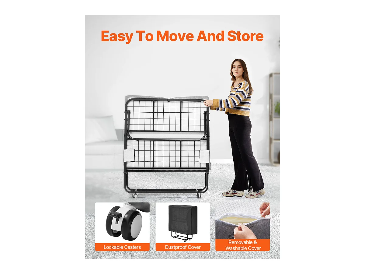 Lit d'Appoint SucceBuy, Lit Pliant avec Matelas en Mousse de 13 cm pour Adultes et Invités