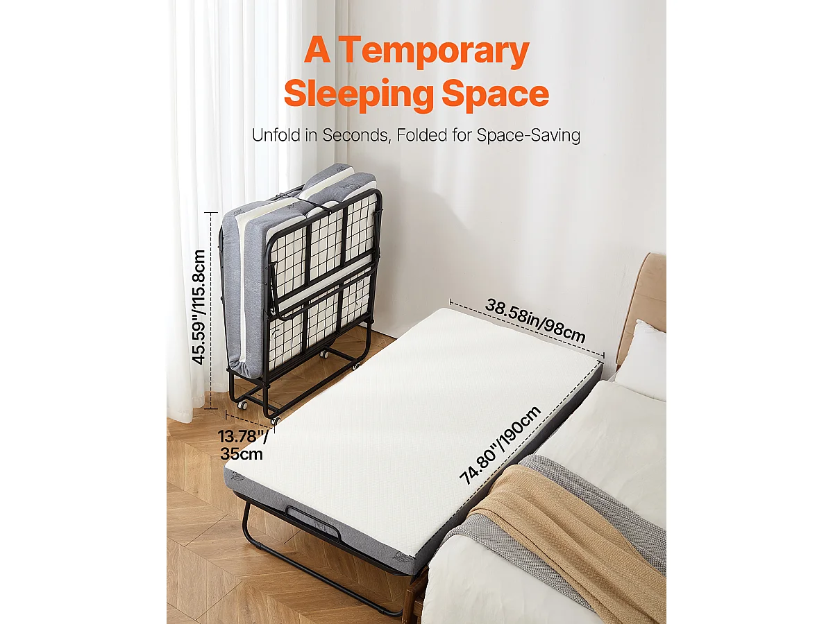 Extra Bed SucceBuy, Opvouwbaar Bed met 13 cm Dikke Schuimmatras voor Volwassenen en Gasten