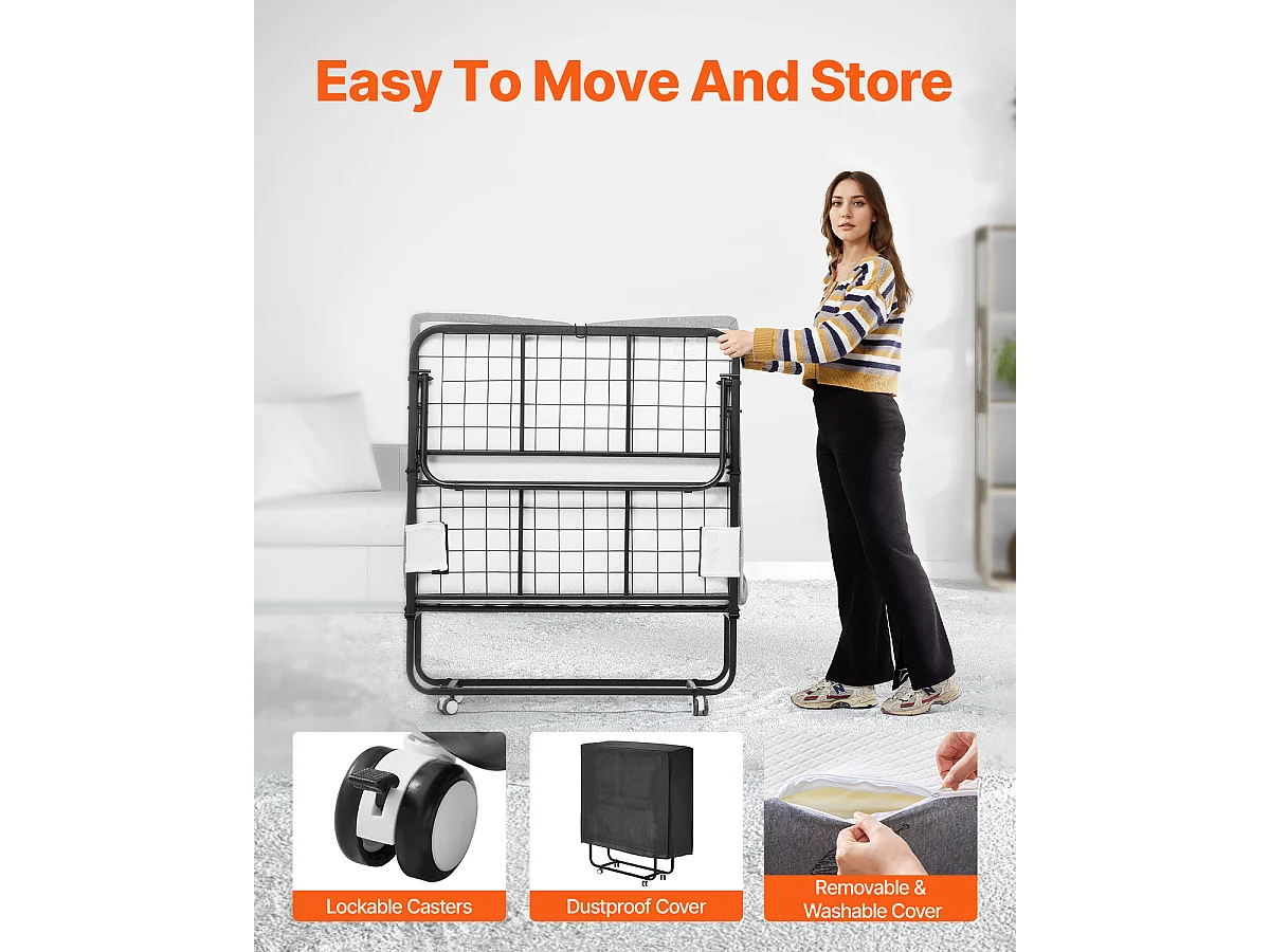 Extra Bed SucceBuy, Opvouwbaar Bed met 13 cm Dikke Schuimmatras voor Volwassenen en Gasten