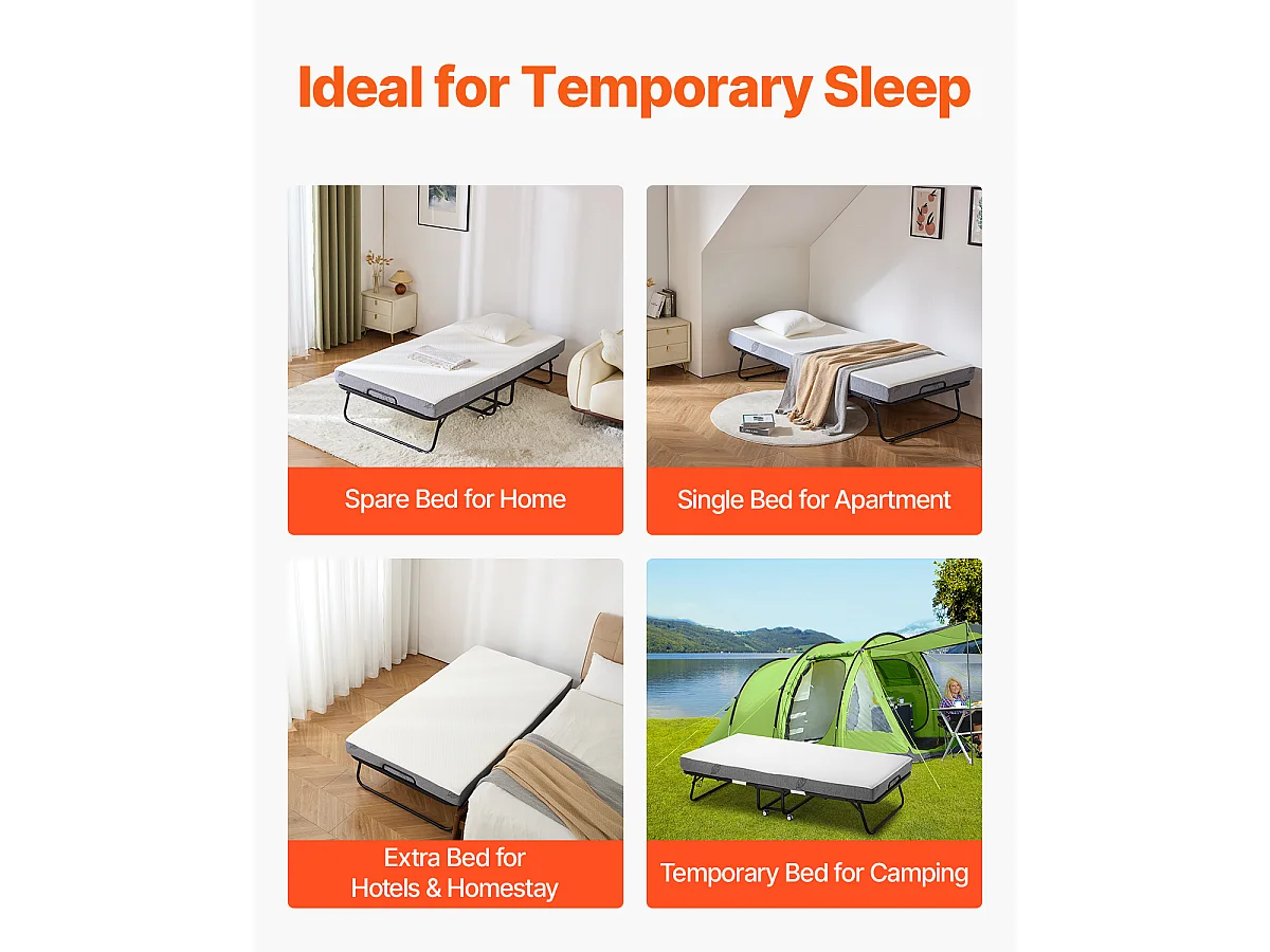 Extra Bed SucceBuy, Opvouwbaar Bed met 13 cm Dikke Schuimmatras voor Volwassenen en Gasten