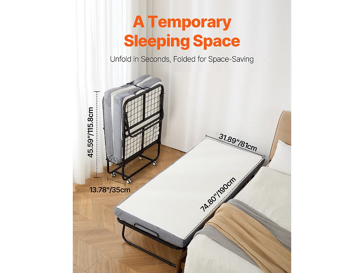 Zusatzbett SucceBuy, Klappbett mit 13 cm Schaumstoffmatratze für Erwachsene und Gäste