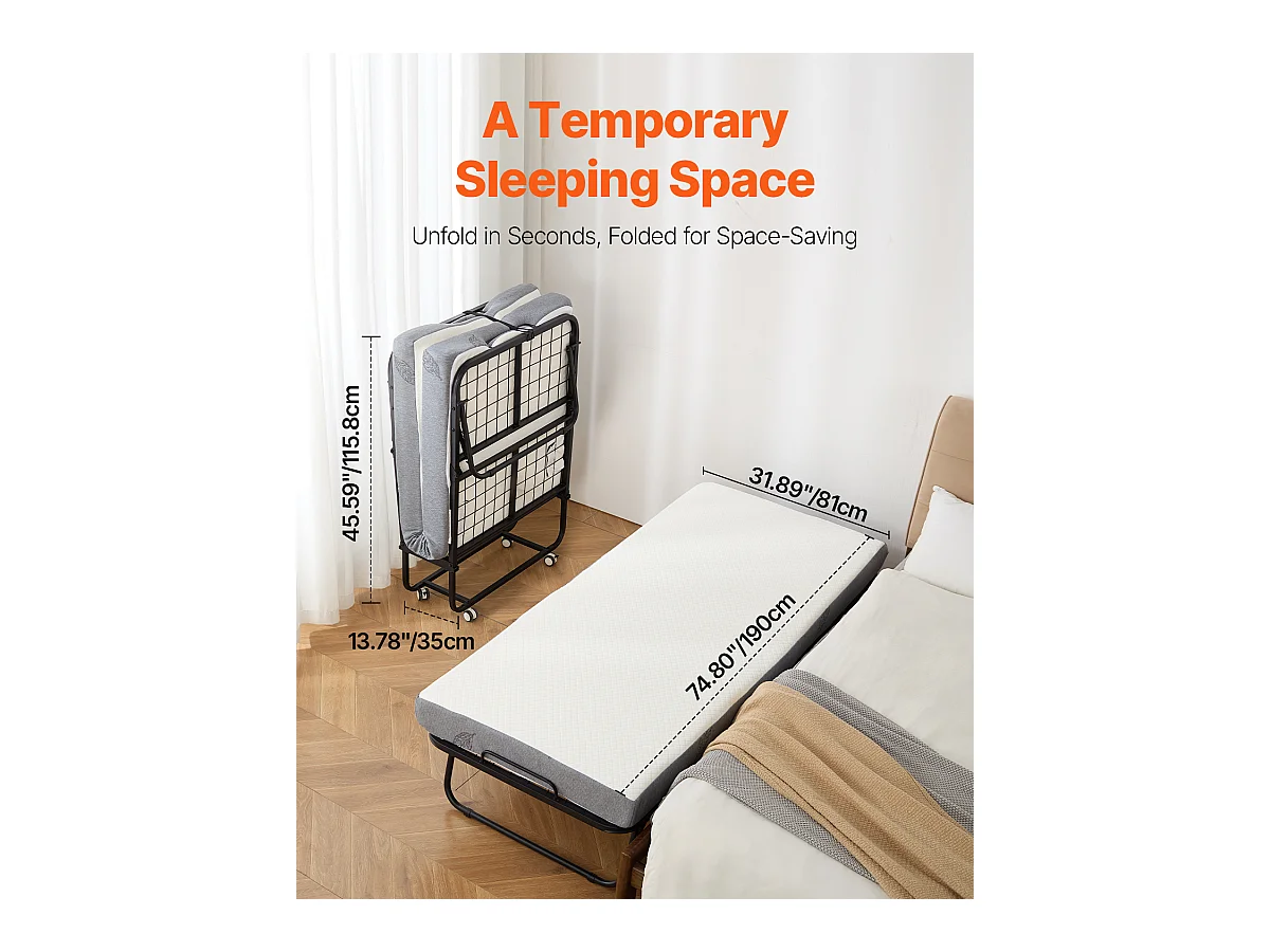 Lit d'Appoint SucceBuy, Lit Pliant avec Matelas en Mousse de 10 cm pour Adultes et Invités