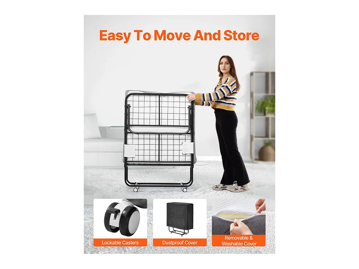 Lit d'Appoint SucceBuy, Lit Pliant avec Matelas en Mousse de 10 cm pour Adultes et Invités