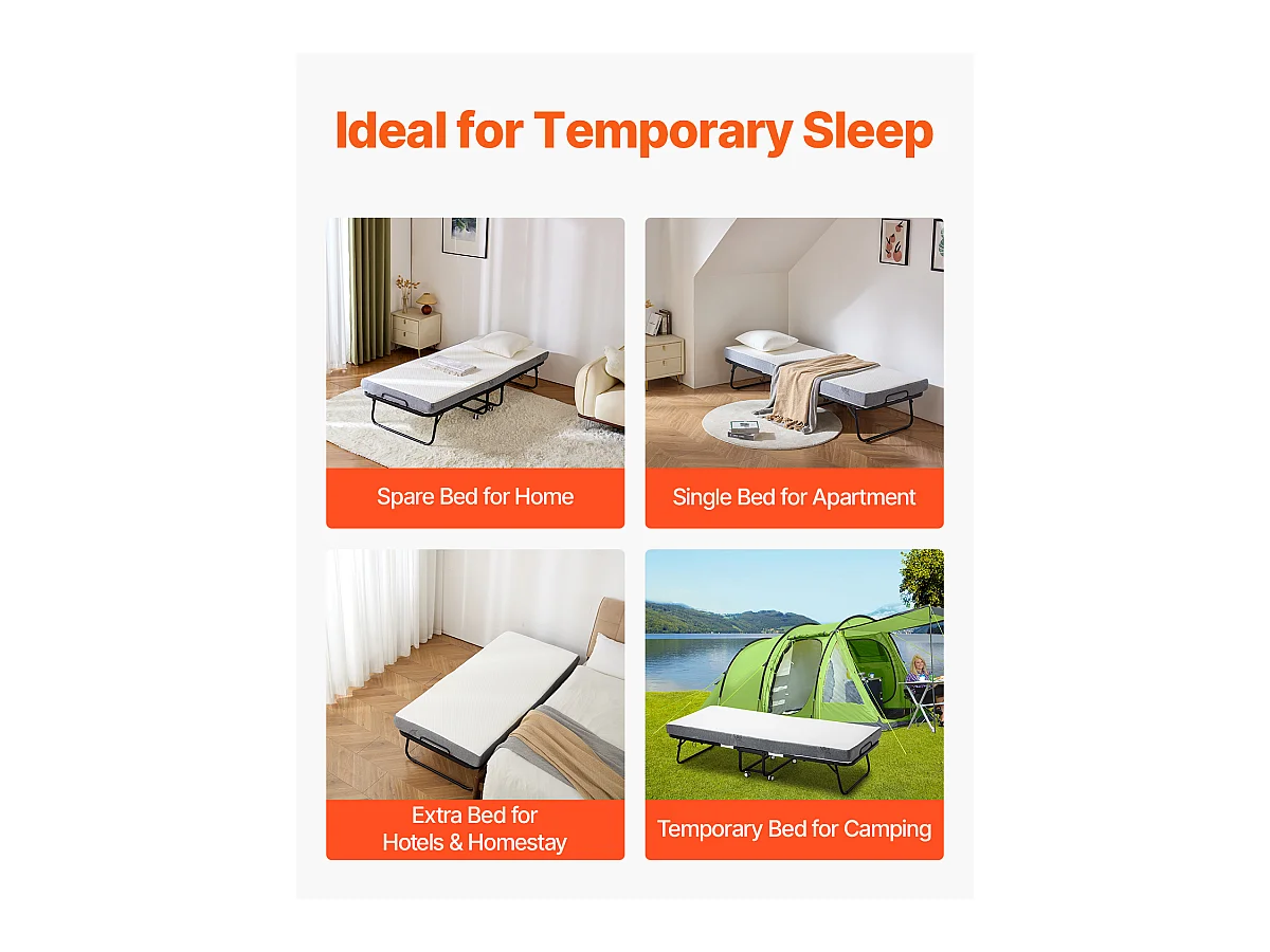 Lit d'Appoint SucceBuy, Lit Pliant avec Matelas en Mousse de 10 cm pour Adultes et Invités