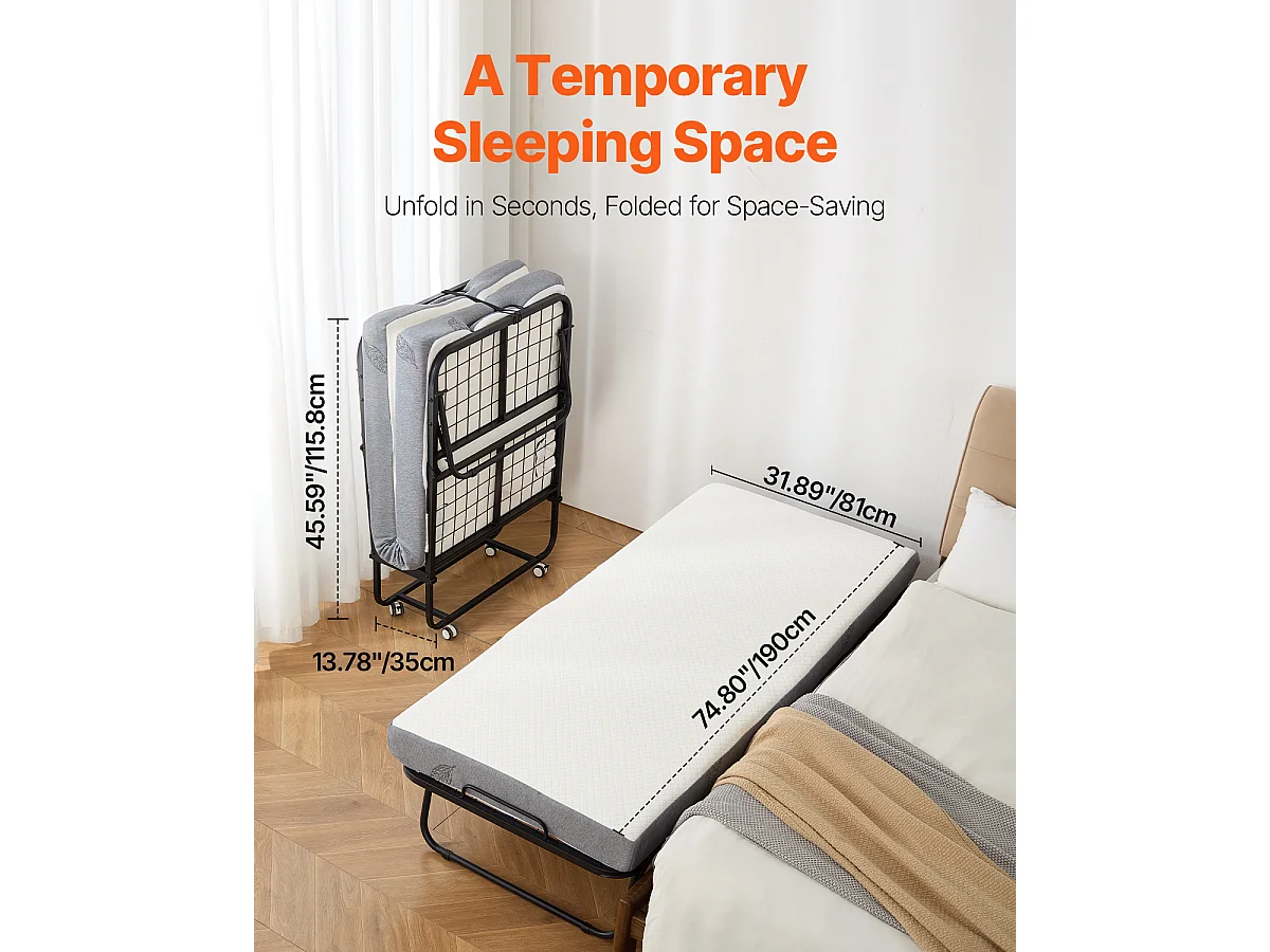 Extra Bed SucceBuy, Opvouwbaar Bed met 10 cm Dikke Schuimmatras voor Volwassenen en Gasten