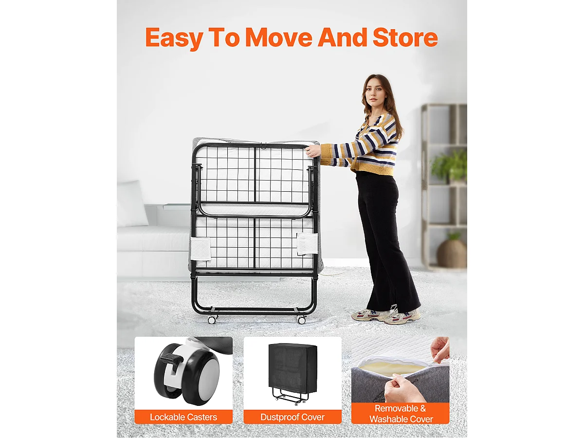 Extra Bed SucceBuy, Opvouwbaar Bed met 10 cm Dikke Schuimmatras voor Volwassenen en Gasten