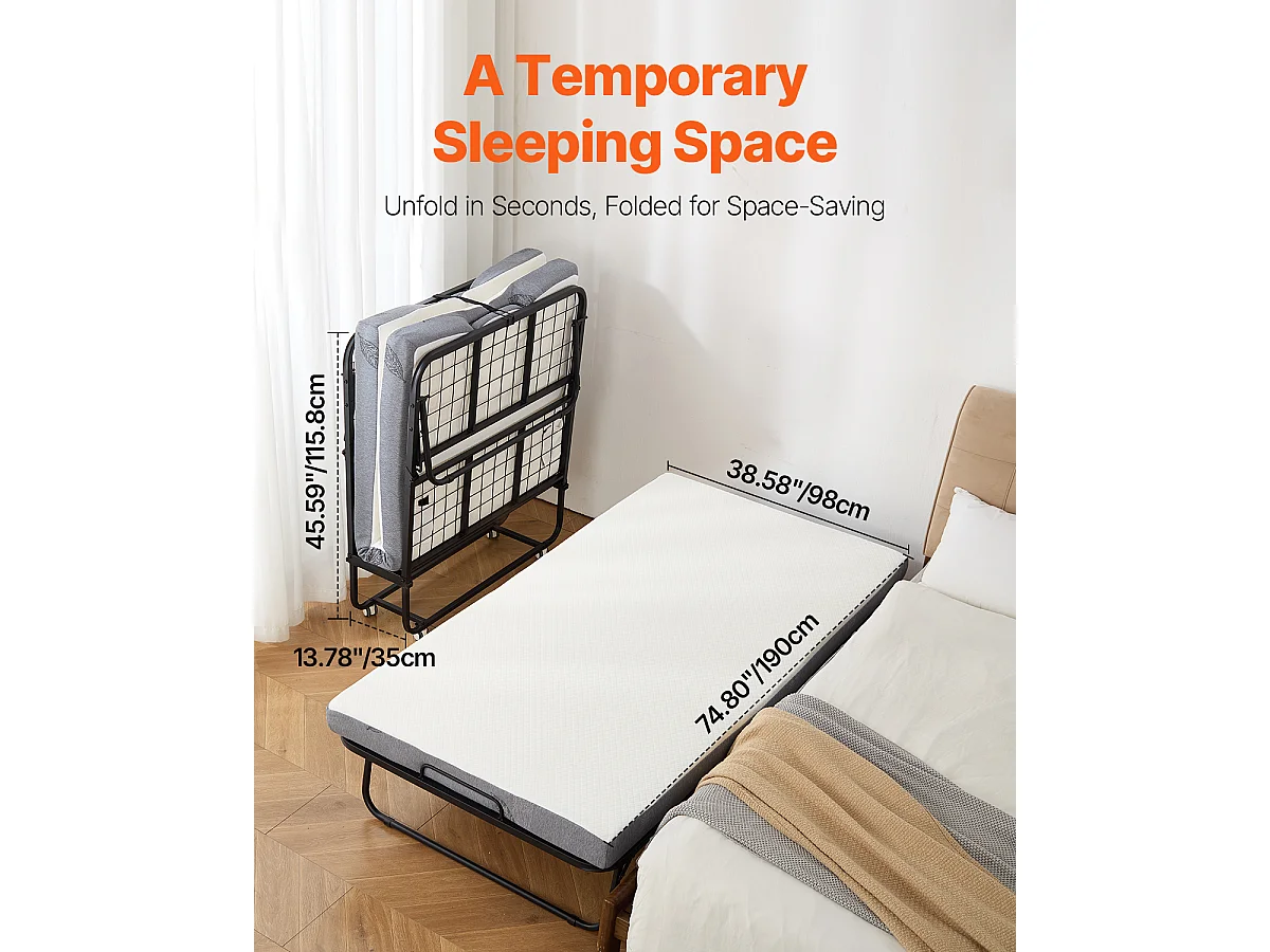 Lit d'Appoint double SucceBuy, Lit Pliant avec Matelas en Mousse de 10 cm pour Les Invités