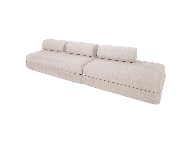 Canapé droit de jardin modulable et convertible 5 places - Tissu imperméable - Beige clair