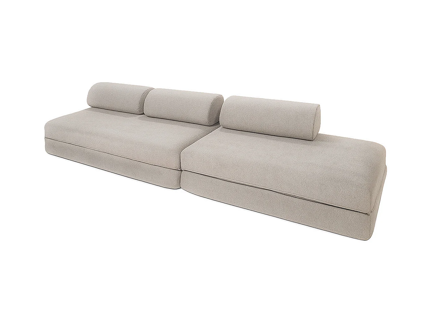 Canapé droit de jardin modulable et convertible 5 places - Tissu imperméable - Beige clair