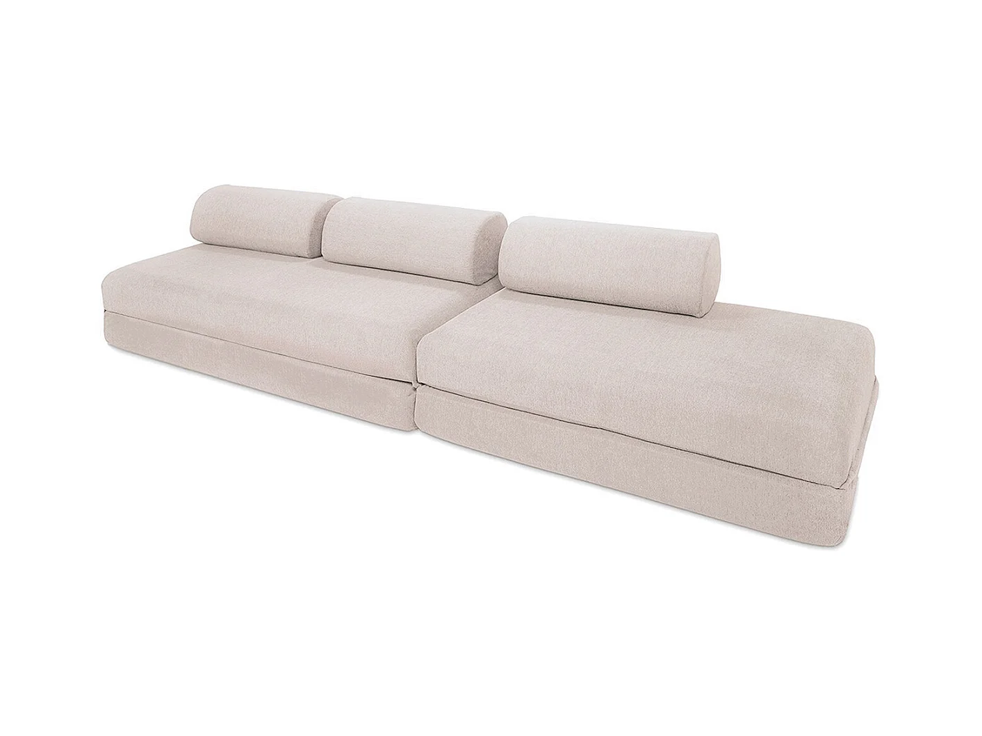Canapé droit de jardin modulable et convertible 5 places - Tissu imperméable - Beige clair