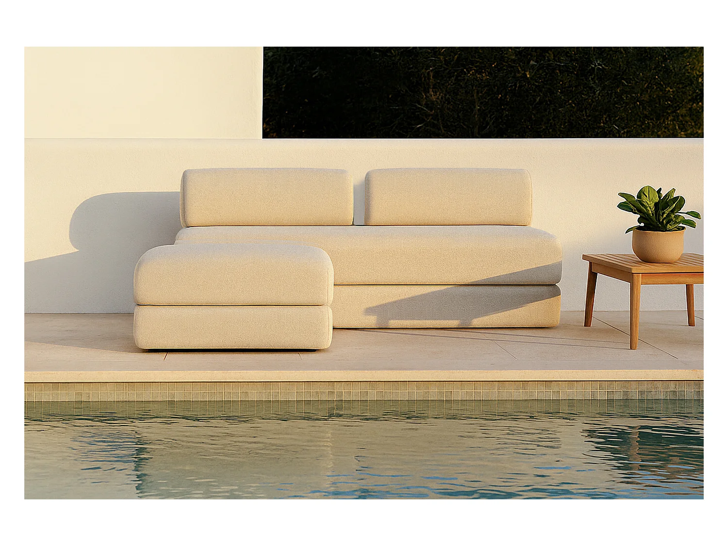 Canapé d'angle de jardin modulable et convertible 4 places - Tissu imperméable - Gris