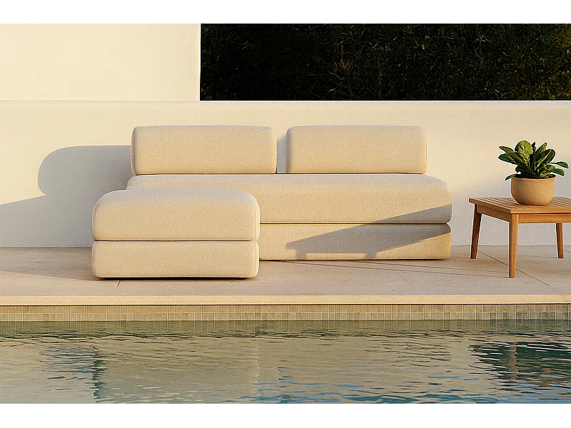 Canapé d'angle de jardin modulable et convertible 4 places - Tissu imperméable - Gris