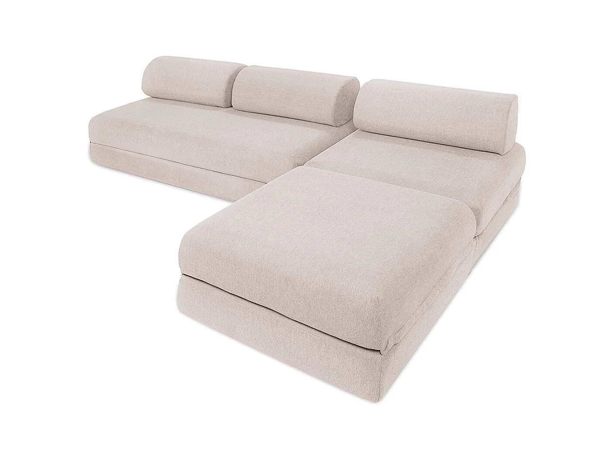 Canapé d'angle de jardin modulable et convertible 6 places - Tissu imperméable - Beige clair