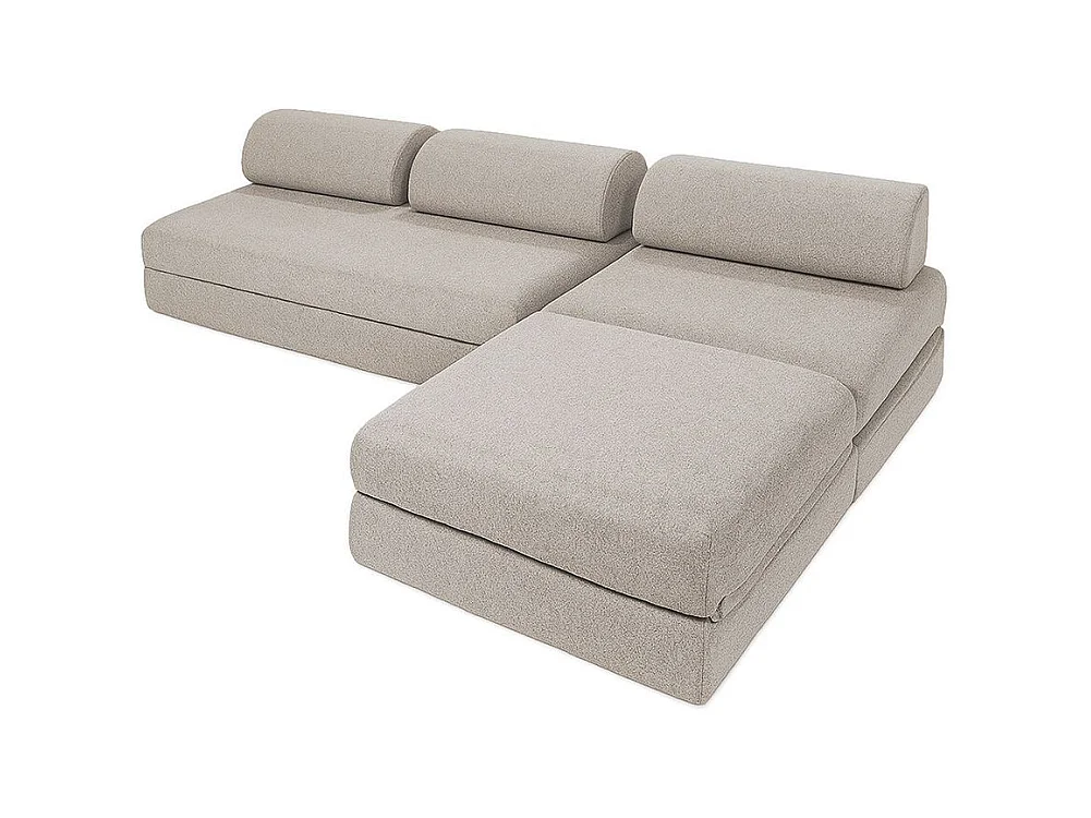 Canapé d'angle de jardin modulable et convertible 6 places - Tissu imperméable - Beige clair