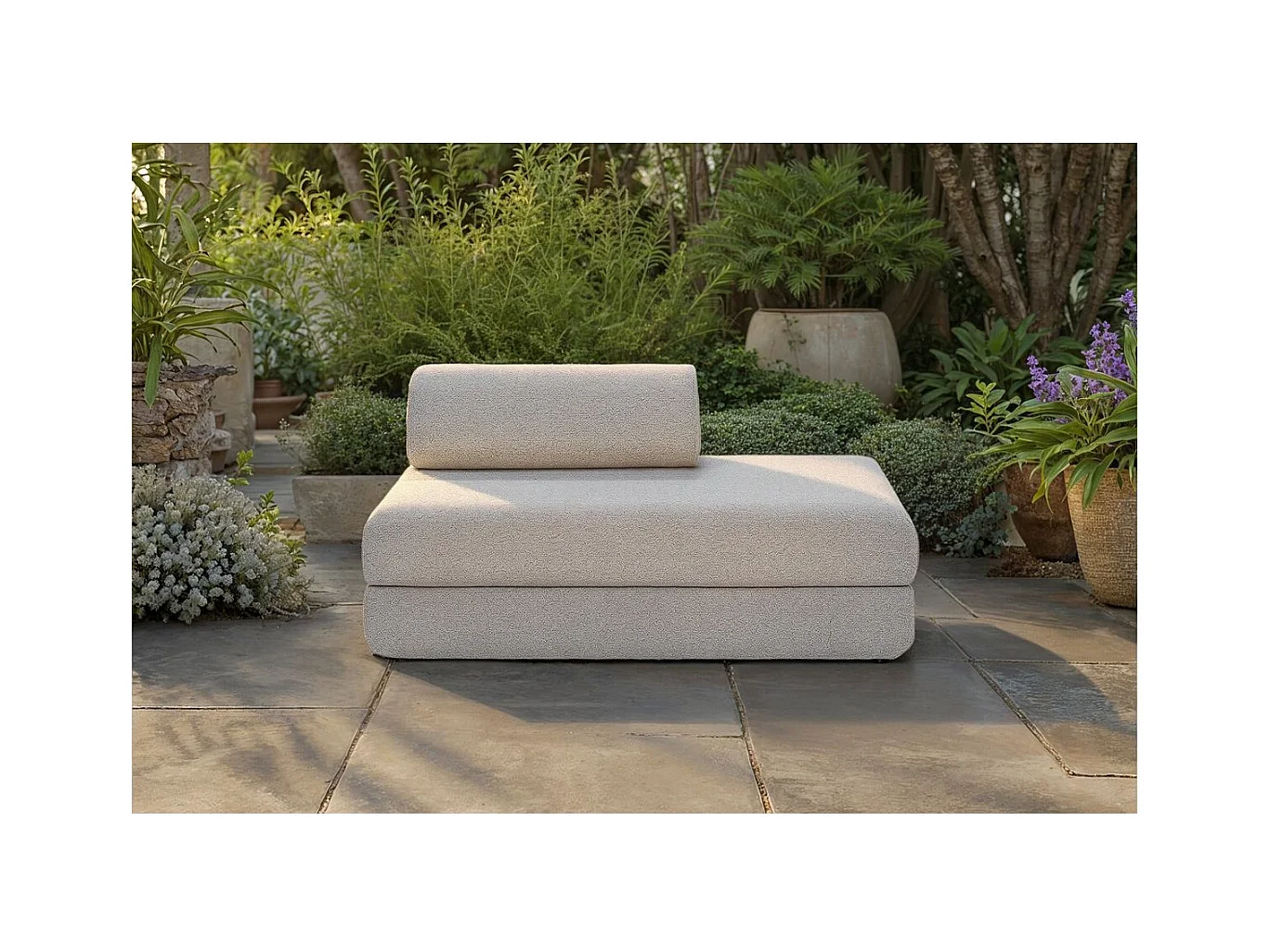 Canapé droit de jardin modulable et convertible 2 places - Tissu imperméable - Beige clair