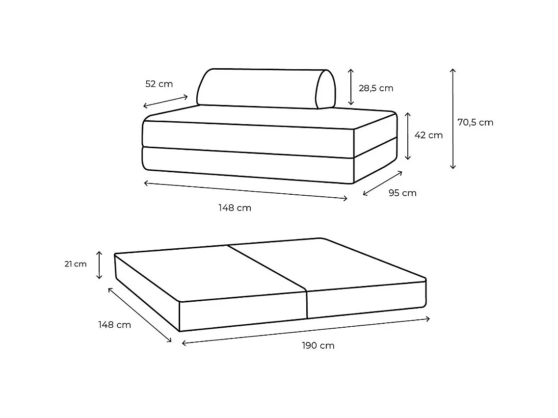 Canapé droit de jardin modulable et convertible 2 places - Tissu imperméable - Beige clair