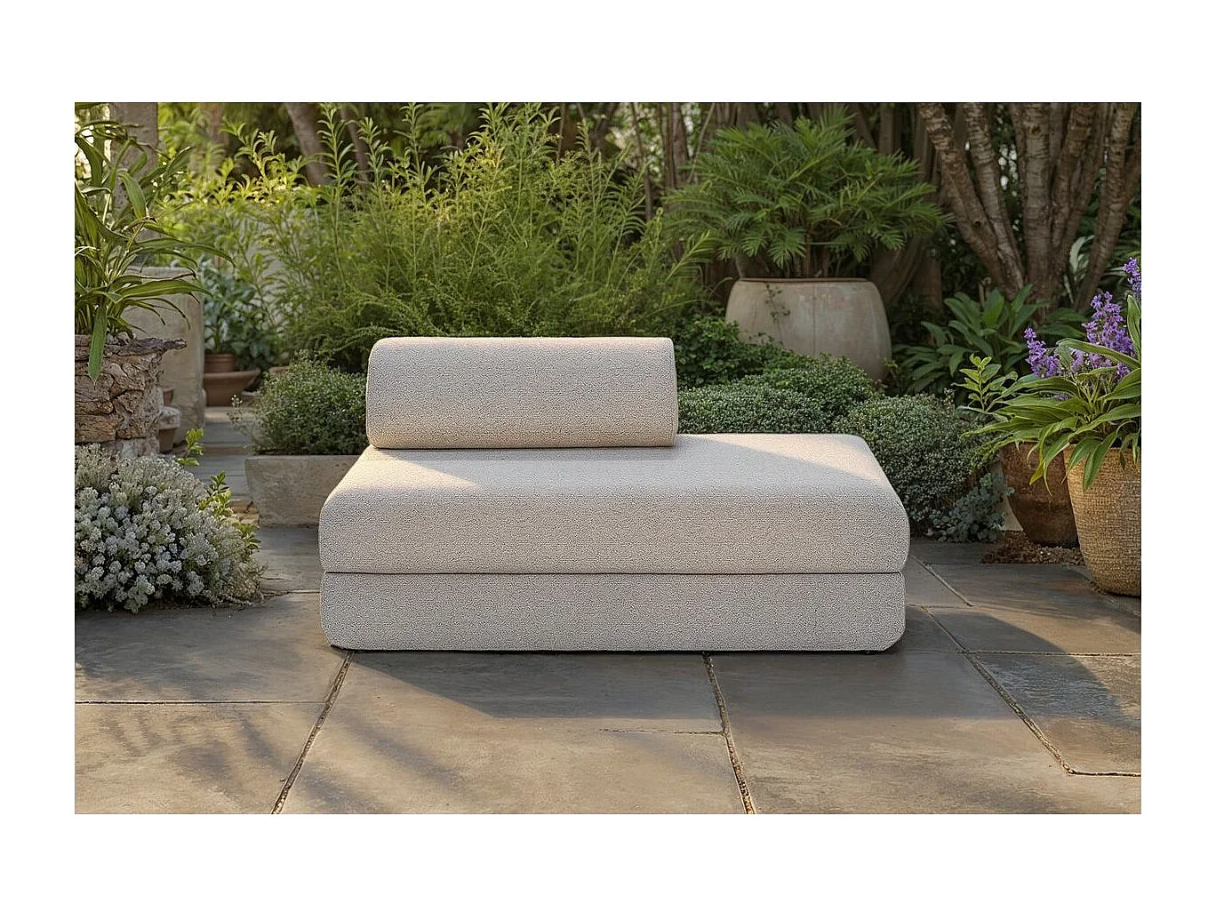 Canapé droit de jardin modulable et convertible 2 places - Tissu imperméable - Beige clair