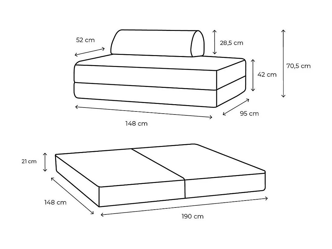Canapé droit de jardin modulable et convertible 2 places - Tissu imperméable - Beige clair