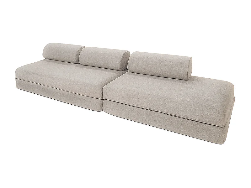 Canapé droit de jardin modulable et convertible 5 places - Tissu imperméable - Gris