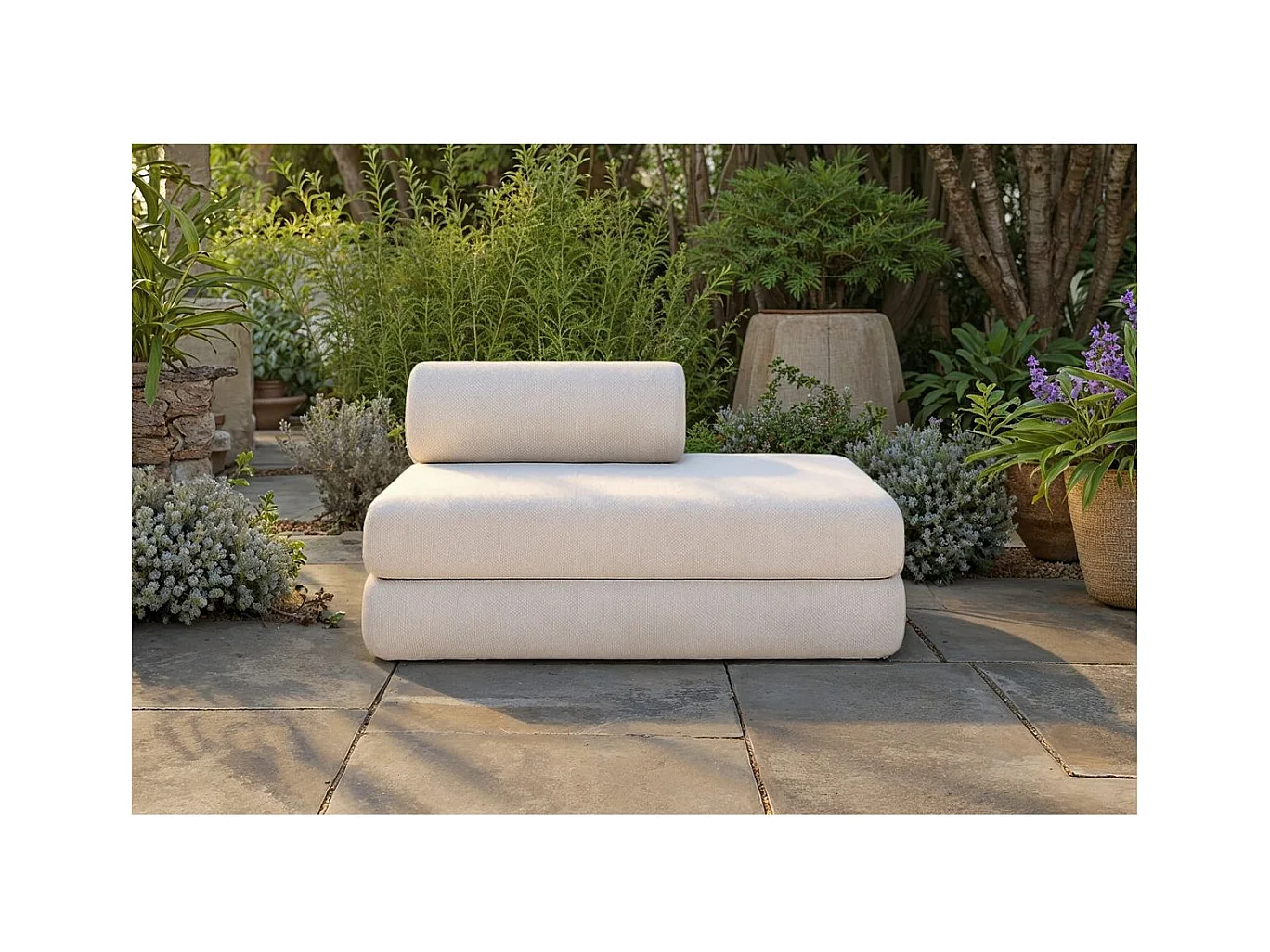 Canapé droit de jardin modulable et convertible 2 places - Tissu imperméable - Gris