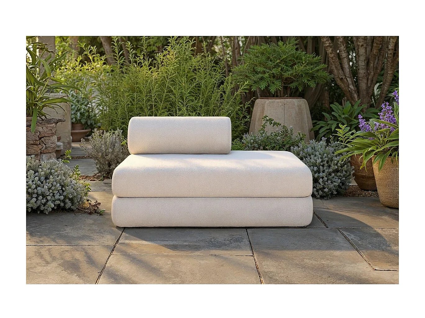 Canapé droit de jardin modulable et convertible 2 places - Tissu imperméable - Gris