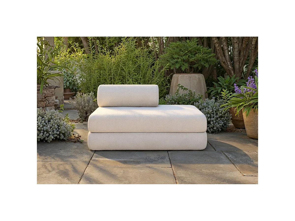 Canapé droit de jardin modulable et convertible 2 places - Tissu imperméable - Gris