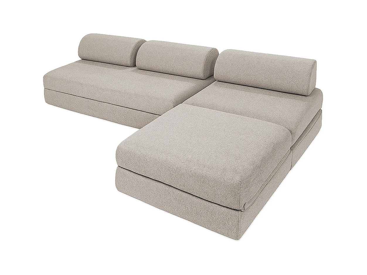 Canapé d'angle de jardin modulable et convertible 6 places - Tissu imperméable - Gris