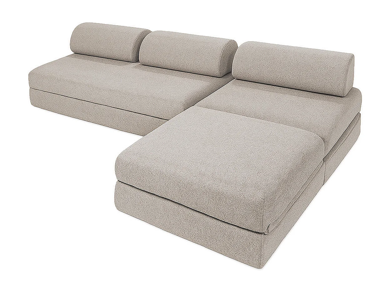 Canapé d'angle de jardin modulable et convertible 6 places - Tissu imperméable - Gris