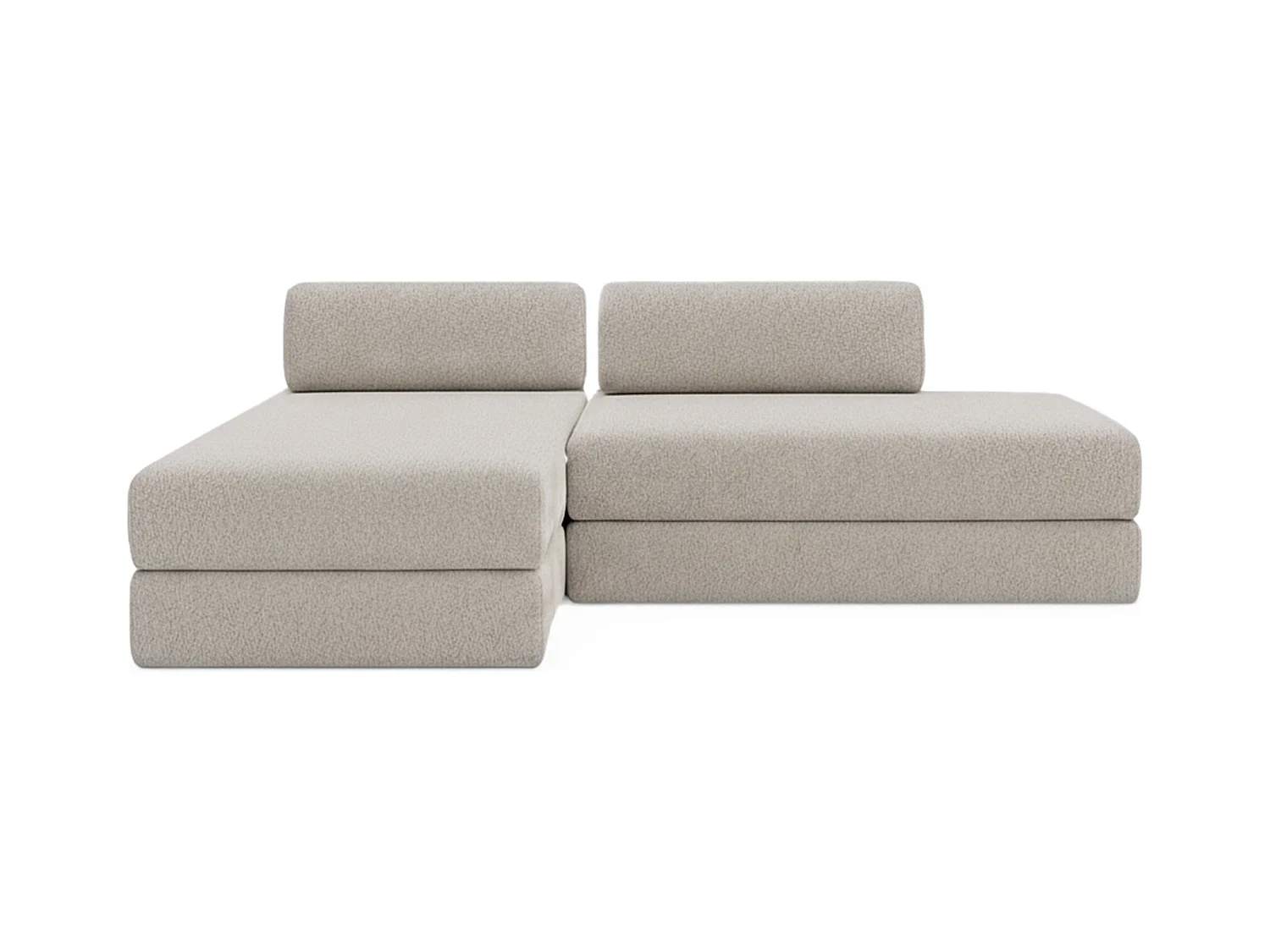 Canapé d'angle de jardin modulable et convertible 5 places - Tissu imperméable - Beige clair